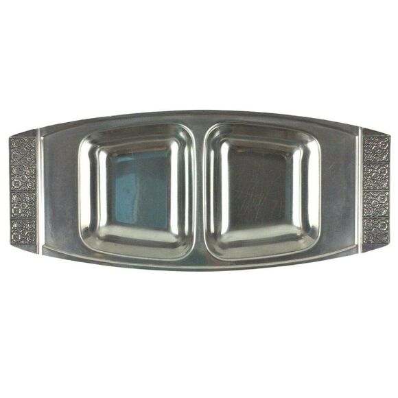 Stanley Roberts Snack Tray Divided Dish 6.5x14.5 18/8 Stainless Steel Vtg MCM - Picture 1 of 6
